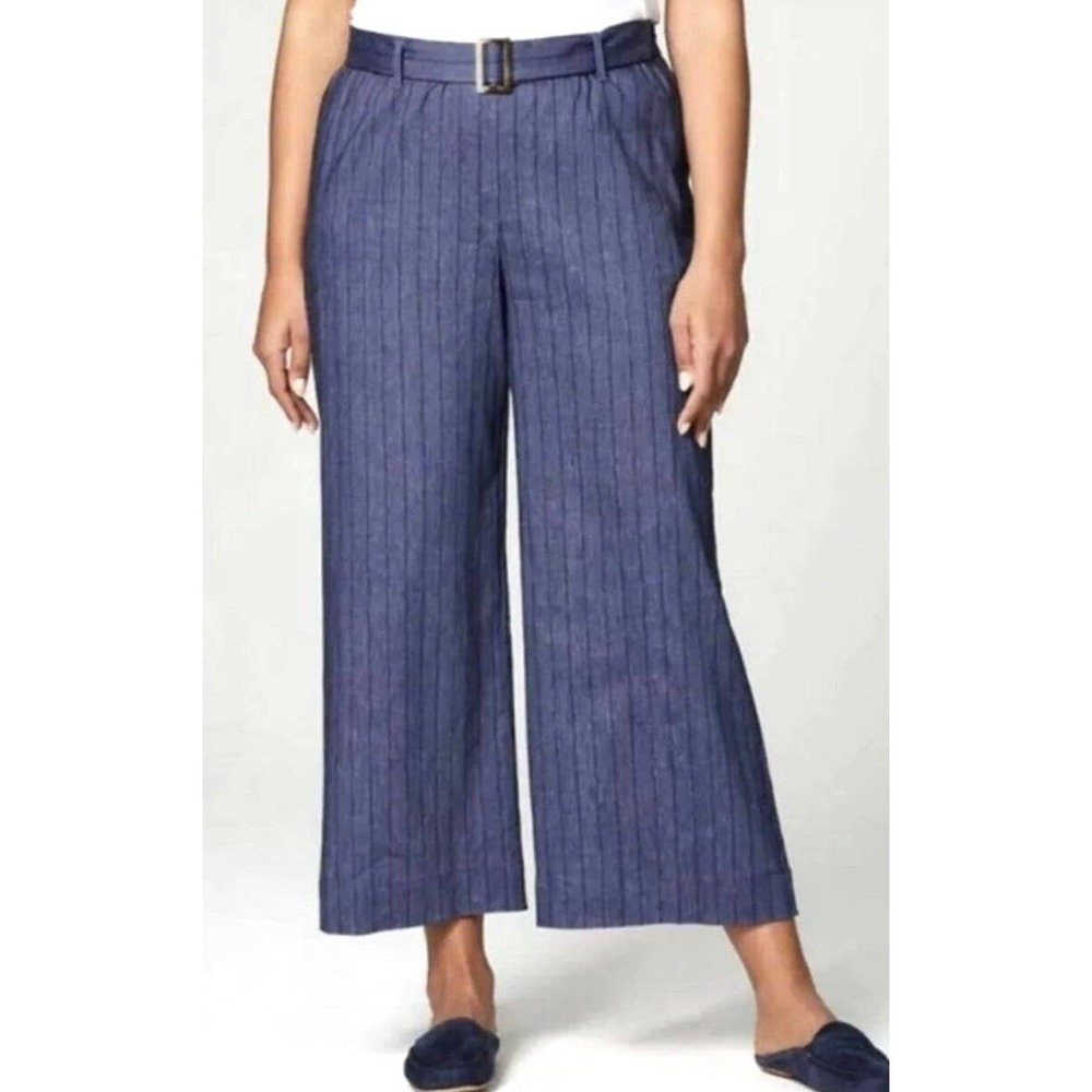 J. Jill Navy Pinstripe Cropped Wide-Leg Pants